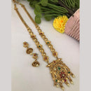 FS Collection Regal Pota Stone And Pearl Detailing Temple Long Necklace Set