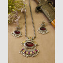 FS Collection Stylish Dual Tone Pota Stone And Pearl Long Necklace Set