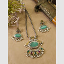 FS Collection Stylish Dual Tone Pota Stone And Pearl Long Necklace Set