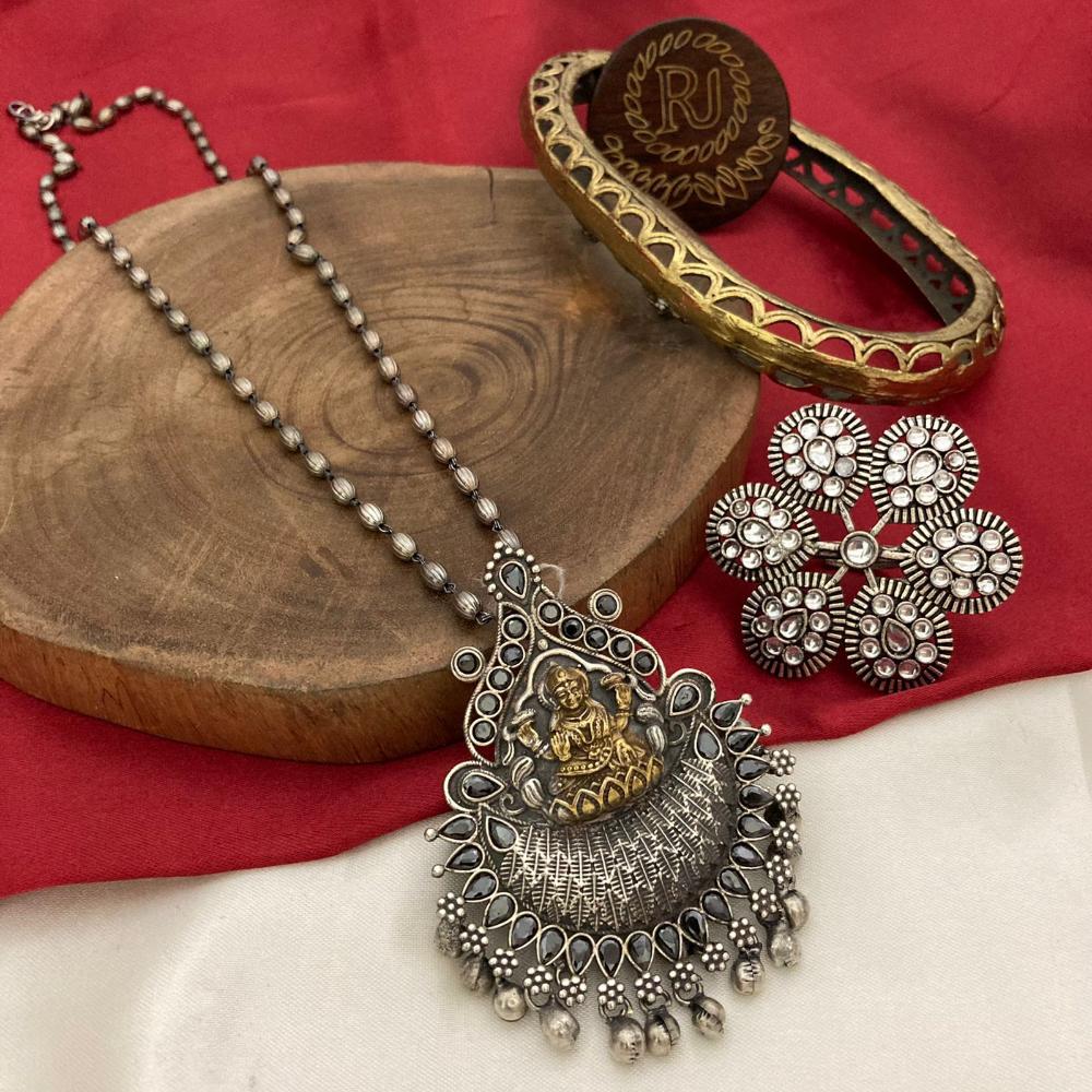 FS Collection Luxurious 2 Tone Finish Crystal Stone And Temple Long Necklace