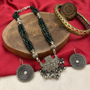 FS Collection Classic Oxidised Plated Pearl Jewellery Long Necklace Set