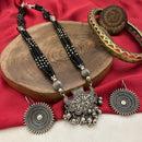 FS Collection Classic Oxidised Plated Pearl Jewellery Long Necklace Set