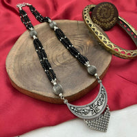 FS Collection Classic Oxidised Plated Pearl Jewellery Long Necklace Set