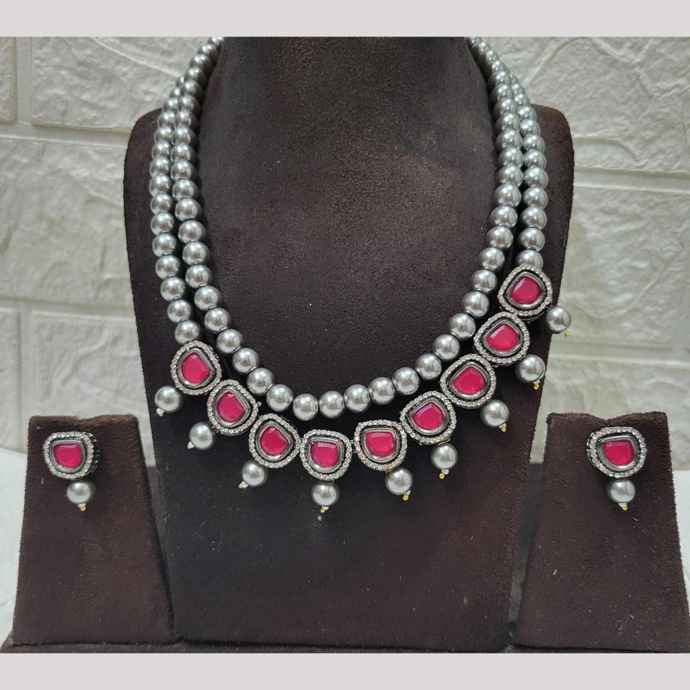 FS Collection Elegant Black Polish Pota And Austrian Stone Layered Necklace Set 