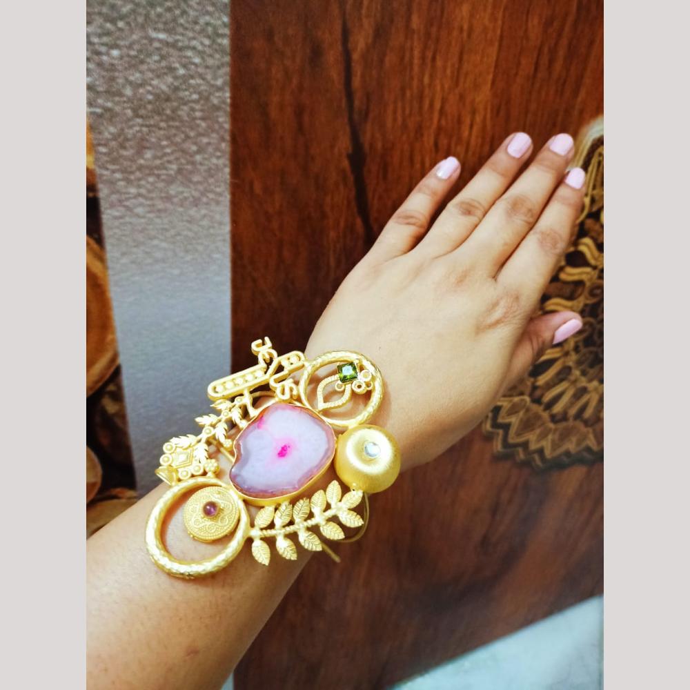 FS Collection Unique Artistic Green & Pink Gemstone Bracelet 