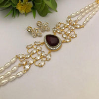 FS Collection Ethnic Pota Stone and Pearl Choker Necklace Set
