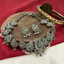 FS Collection Twilight Bloom Oxidised Plated Crystal And Pearl Necklace Set