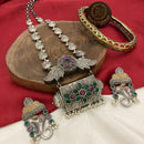 FS Collection Fashion Forward 2Tone Plated Long Necklace Set With Pota Stone 