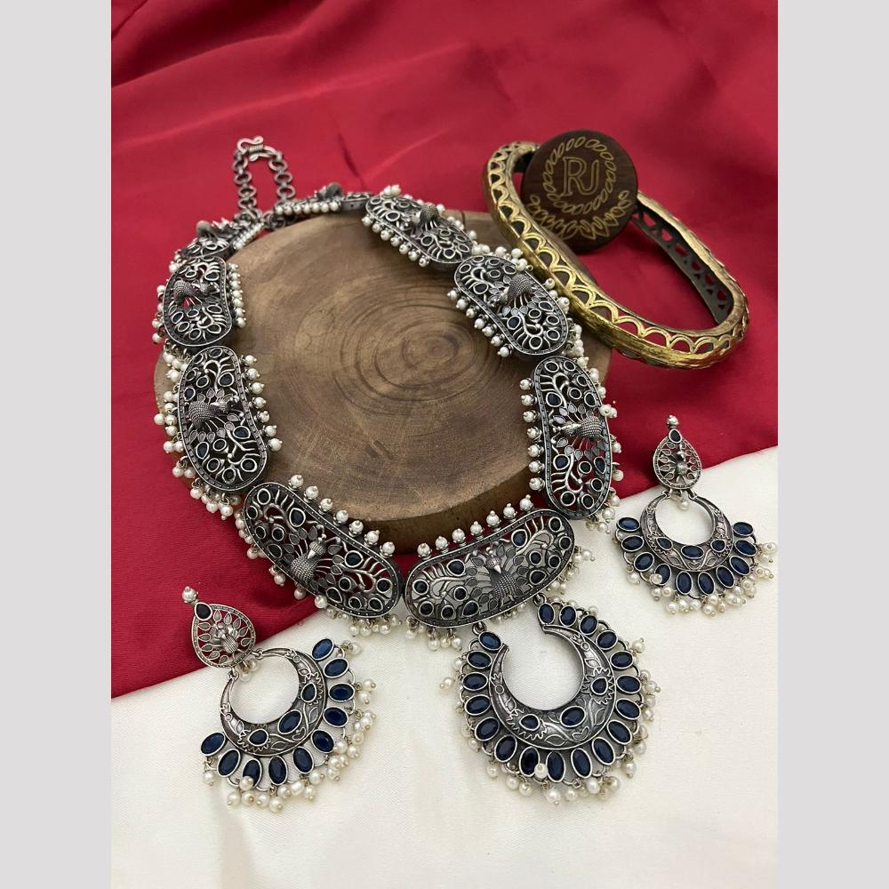 FS Collection Traditional Meets Trendy Oxidised Plated Long Necklace With Pota & Pearls 