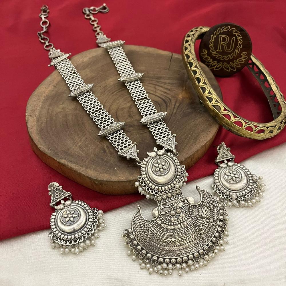 FS Collection Oxidised Pearl Long Necklace Set The Perfect Statement For Every occsions 