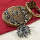 FS Collection Antique Oxidised Plated Pota Stone And Pearl Long Necklace Set 