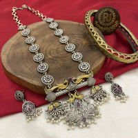 FS Collection 2 Tone Plated Pota And Pearl Long Necklace Set Classic Style With Modern Edge 