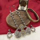 FS Collection 2 Tone Plated Ethnic Long Necklace Set Pota And Pearl Elegance Combined