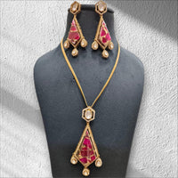 FS Collection Ethnic Gold Plated Druzy Crystal Stone Chain Pendant Set