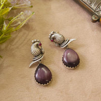 FS Collection Rustic Charm Dangler Earrings Oxidised Palting With Intricate Pota Detailing