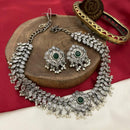 FS Collection Twilight Bloom Oxidised Plated Crystal And Pearl Necklace Set