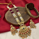 FS Collection Classic Long Necklace Set with Pearls and Vibrant Pota Stones