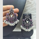 FS Collection Heritage Oxidised Plated Pota Stone And Pearl Temple Earrings