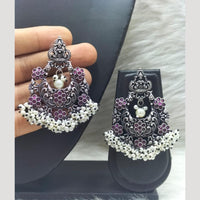 FS Collection Heritage Oxidised Plated Pota Stone And Pearl Temple Earrings