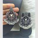 FS Collection Heritage Oxidised Plated Pota Stone And Pearl Temple Earrings