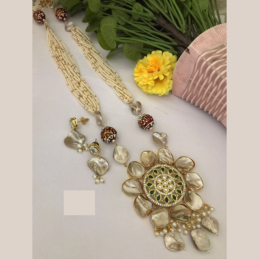 FS Collection Royal Mother Of Pearl Long Necklace Set For Special Occassions 
