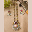 FS Collection Royal Monalisa Stone And Pearl Long  Necklace Set For Weddings And Parties
