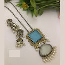 FS Collection Royal Monalisa Stone And Pearl Long  Necklace Set For Weddings And Parties