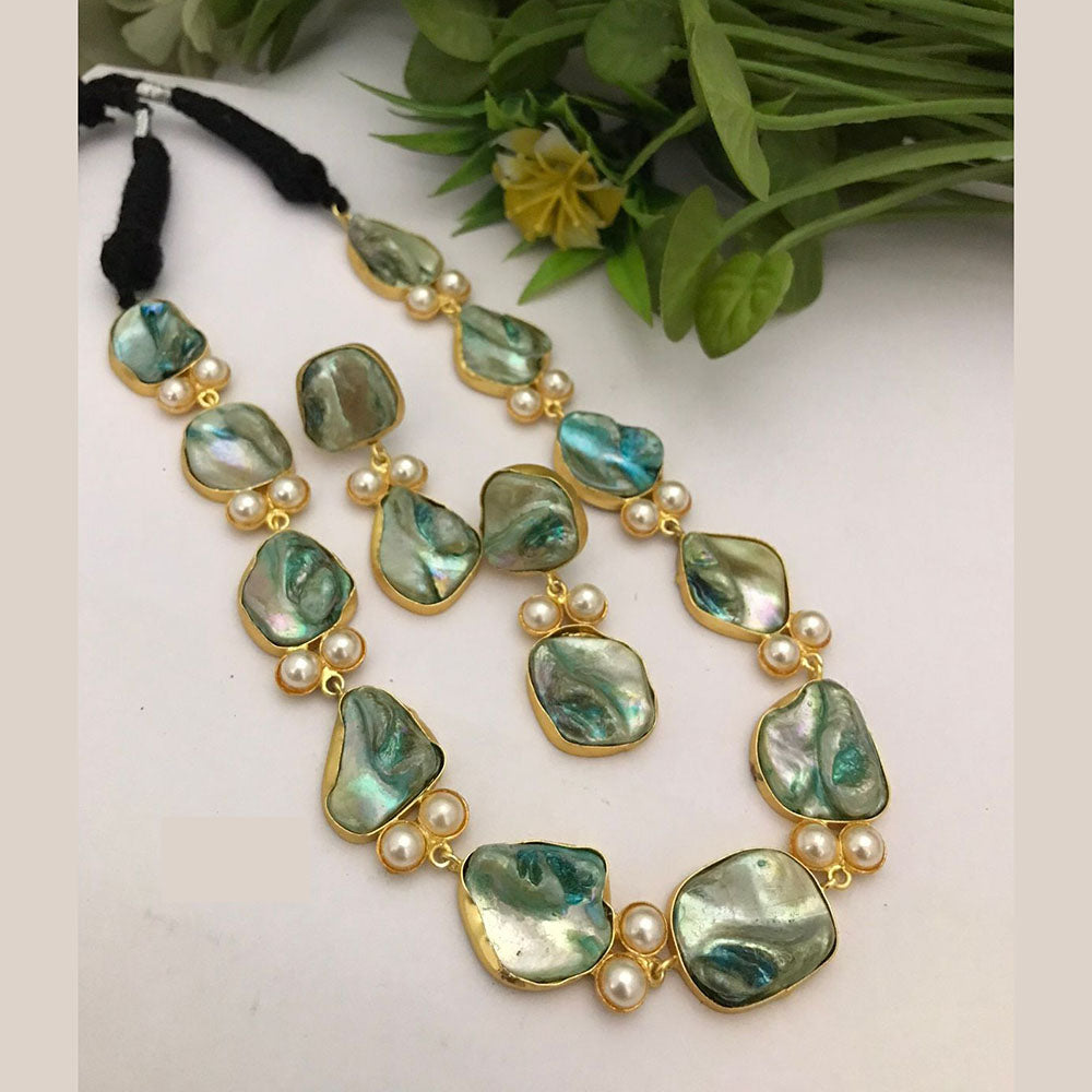 FS Collection Royal Mother Of Pearl Long Necklace Set For Special Occassions 
