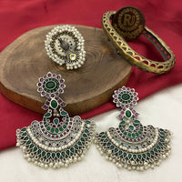 FS Collection Elegant Pota Stone And Pearl Dangle Earrings for Women & Girls