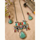 FS Collection Royal Monalisa Stone Long  Necklace Set For Weddings And Parties