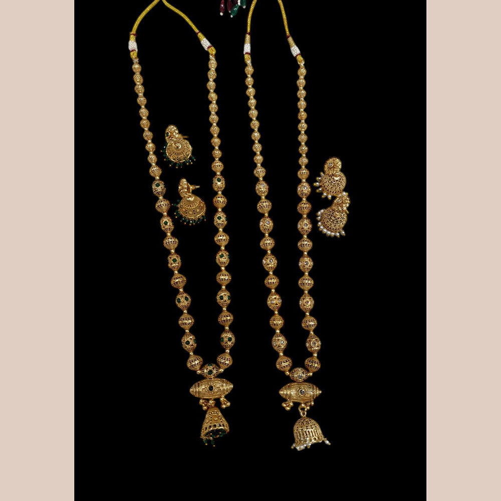 FS Collection Beautiful Enthic Gold Long Necklace Set For Wedding Wear 