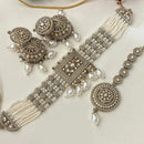 FS Collection Elegant Glow Kundan Stone Pearl And Beads Choker Necklace Set
