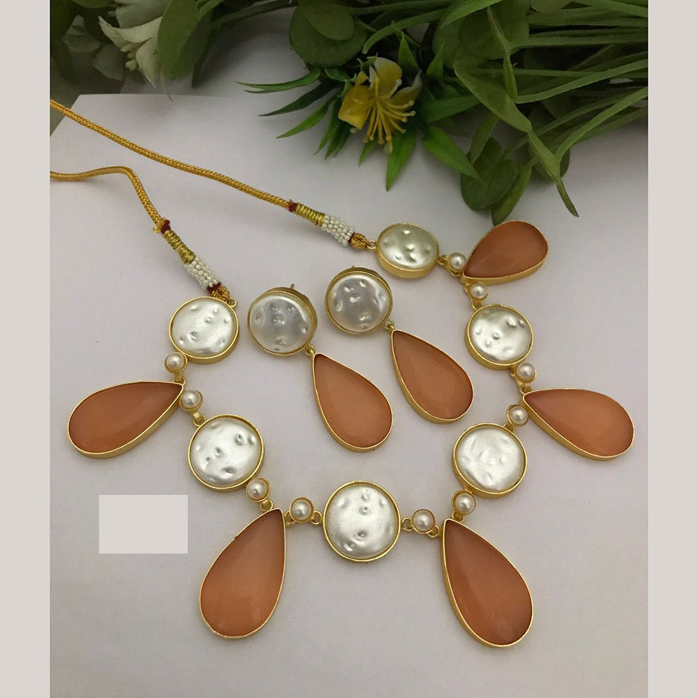 FS Collection Modern Look Mother Of Pearl Stone Necklace Set For Special Occassions 