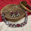 FS Collection Regal Shine Crystal Oxidised Necklace with Ethnic Inspired Design for Traditional Outfits