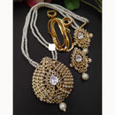 FS Collection Sparkling Elegance Crystal Long Necklace with Pearl Work for Traditional & Festive Looks