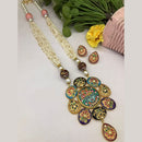 FS Collection Royal Look Krishna Pendant Meenakari Long Necklace Set with Earrings