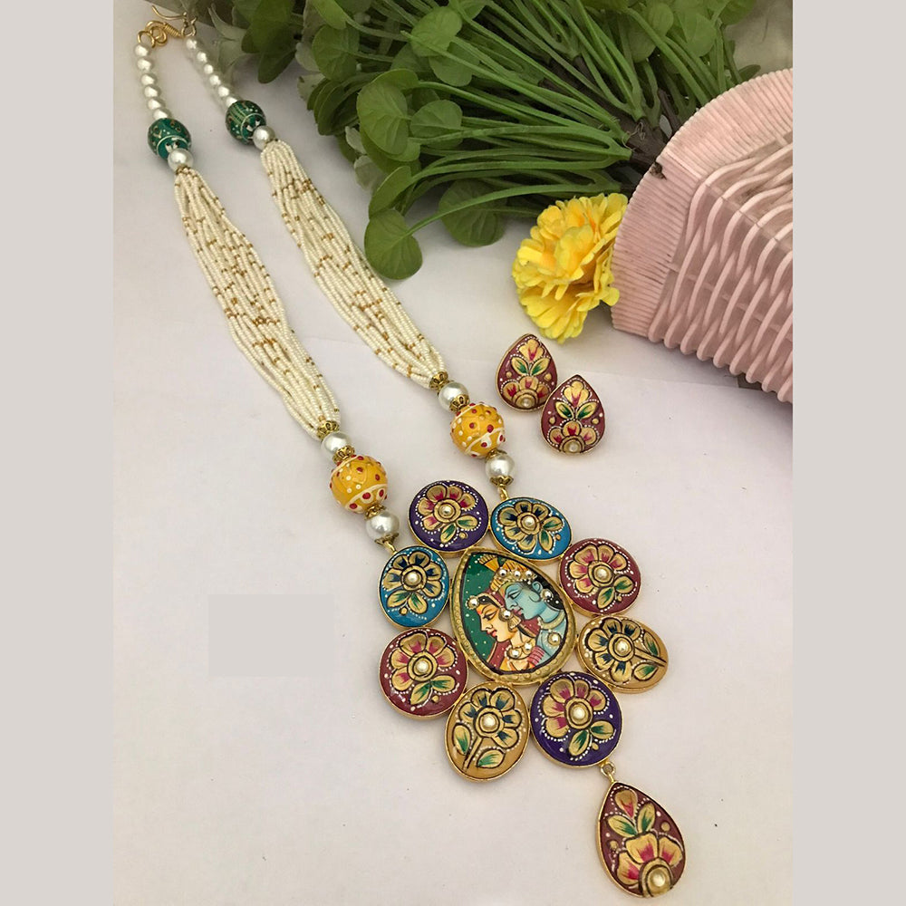 FS Collection Ethnic Handpainted Radha Krishna Designer Meenakari Long Necklace Set 