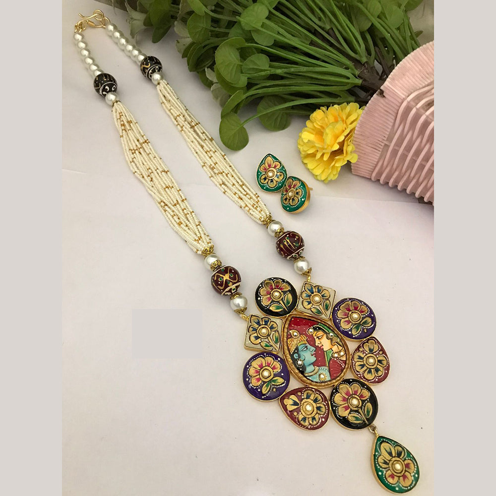 FS Collection Ethnic Handpainted Radha Krishna Designer Meenakari Long Necklace Set 