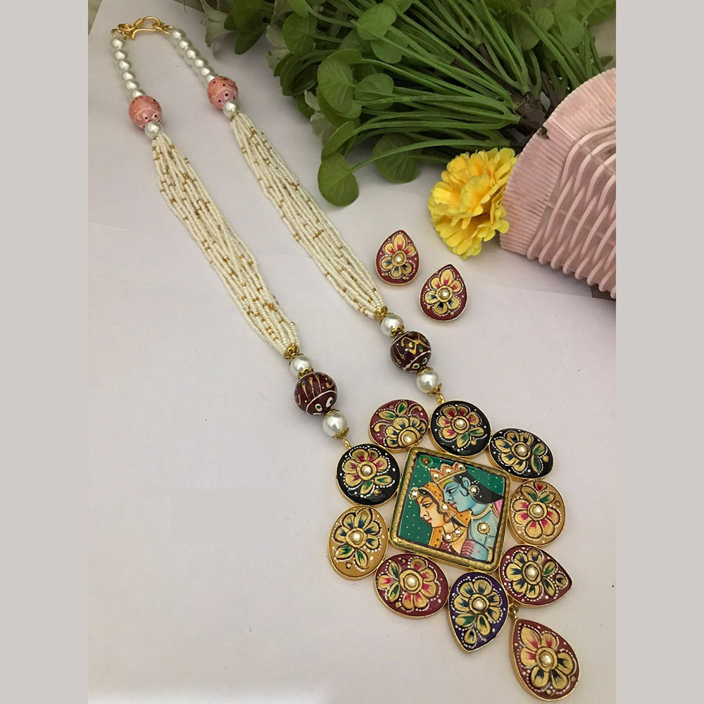 FS Collection Ethnic Handpainted Radha Krishna Designer Meenakari Long Necklace Set 