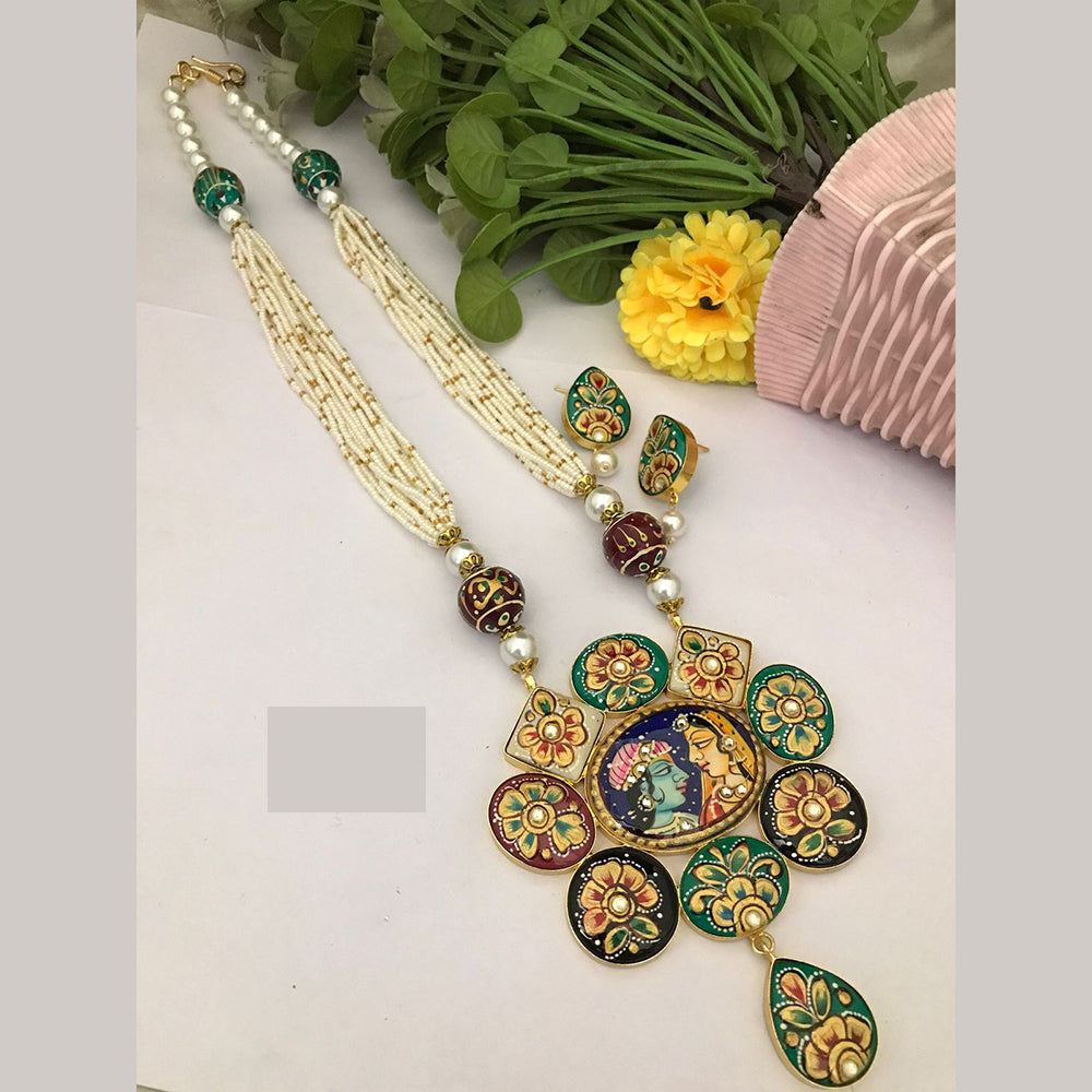 FS Collection Ethnic Handpainted Radha Krishna Designer Meenakari Long Necklace Set 