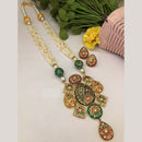 FS Collection Multicolor Meenakari Pearl Strand Long Necklace Set with Peacock Art