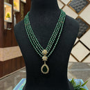 FS Collection Aurora Shine Multi Layered Crystal and Pearl Long Necklace Set for Traditional & Party Wear