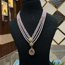 FS Collection Aurora Shine Multi Layered Crystal and Pearl Long Necklace Set for Traditional & Party Wear