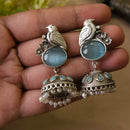 FS Collection Classic Oxidised Plated Monalisa Stone Work Jhumki Earrings