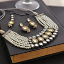 FS Collection Premium Glow Kundan Stone And Pearl  Choker Necklace Set