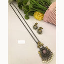 FS Collection Trendy 2 Tone Oxidised Plated Long Pendent Necklace Set Perfect For Navratri Festival