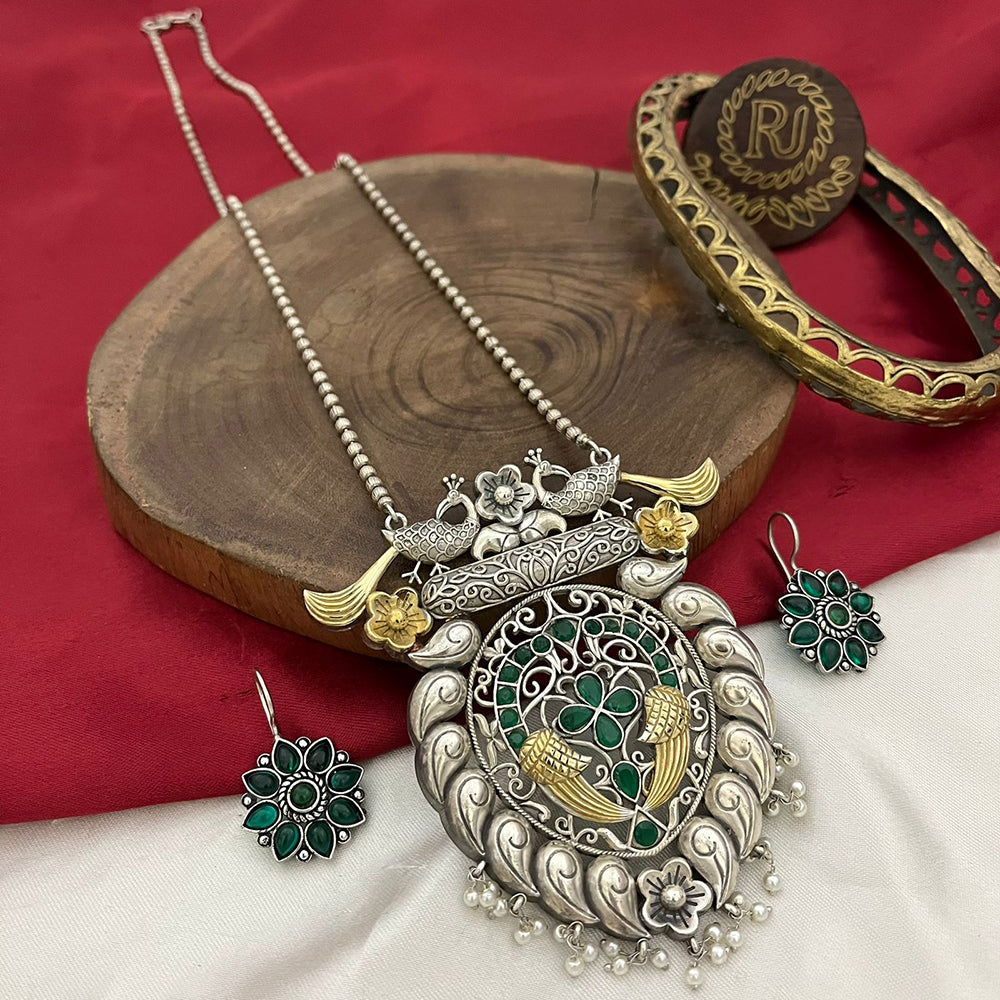 FS Collection Trendy 2 Tone Oxidised Plated Long Pendent Necklace Set Perfect For Navratri Festival