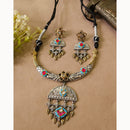 FS Collection Traditional Oxidised 2 Tone Necklace set with pota stone work