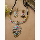 FS Collection Traditional Oxidised 2 Tone Necklace set with pota stone work