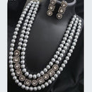 FS Collection Royal Oxidised Kundan And Austrian Multi Strand Necklace Set